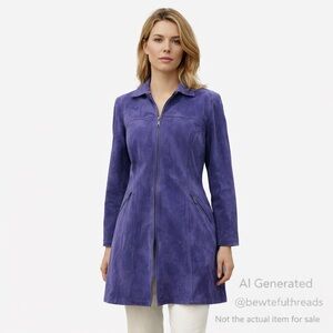 Natasha LeNin M Purple Suede Coat Princess Seam Y2K Canada